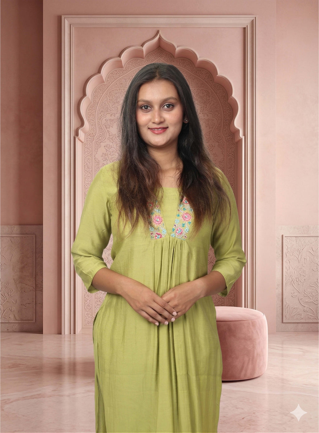Green musline straight Co-ord sets