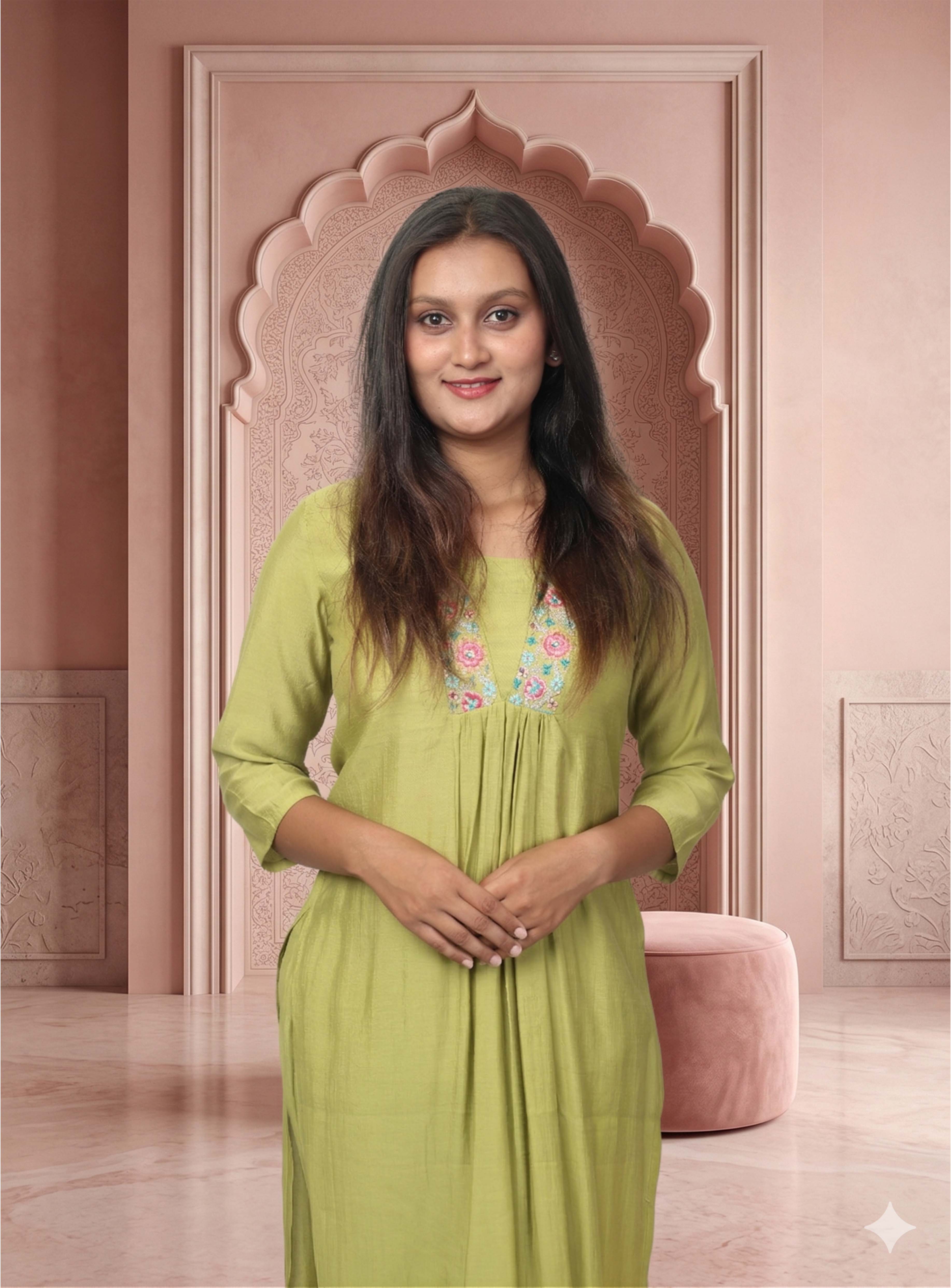 Green musline straight Co-ord sets