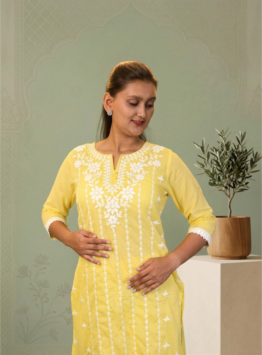 Yellow kora cotton straight suit set with dupatta