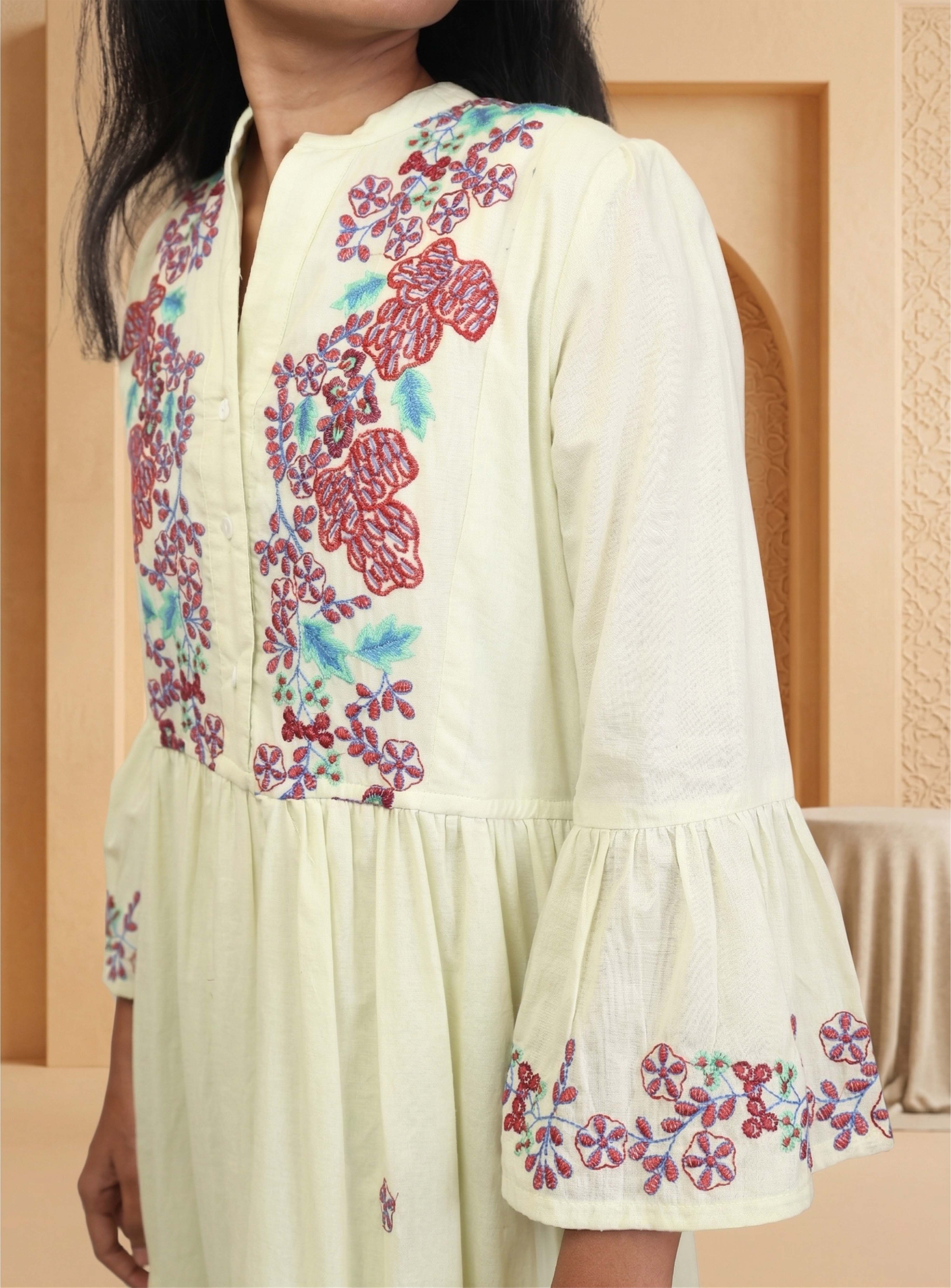 Pista mull cotton thread embroidery one-piece