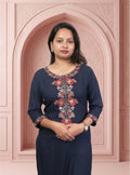 Blue embroidery silk blend straight kurta