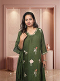 Green mul chanderi A-line suit-set with dupatta