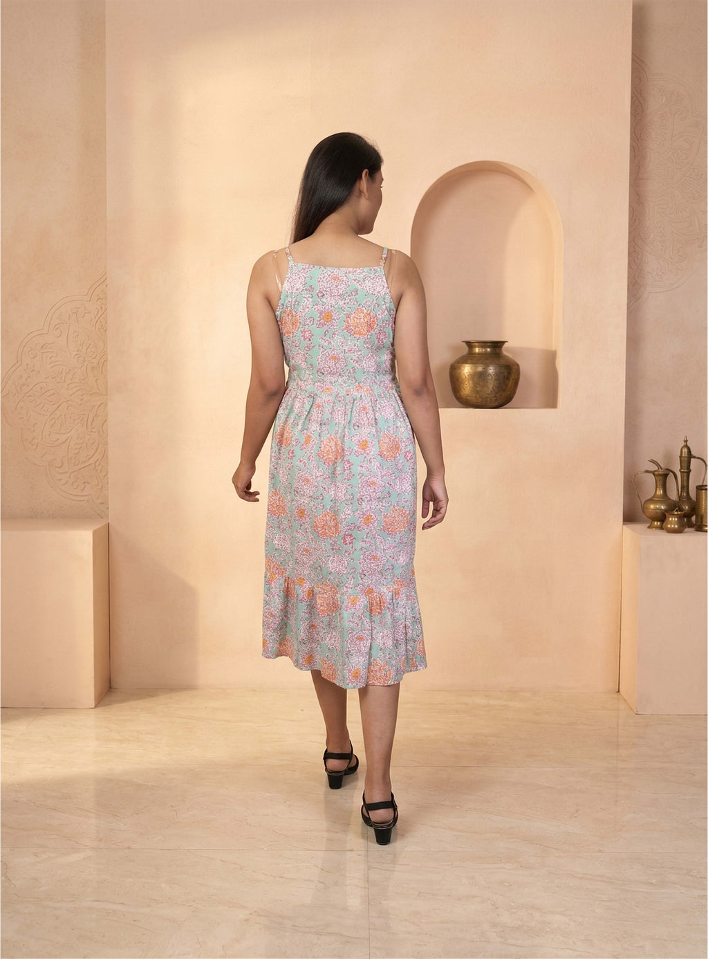 Sky Blue Printed Cotton Fit and Flare One Piece Dress