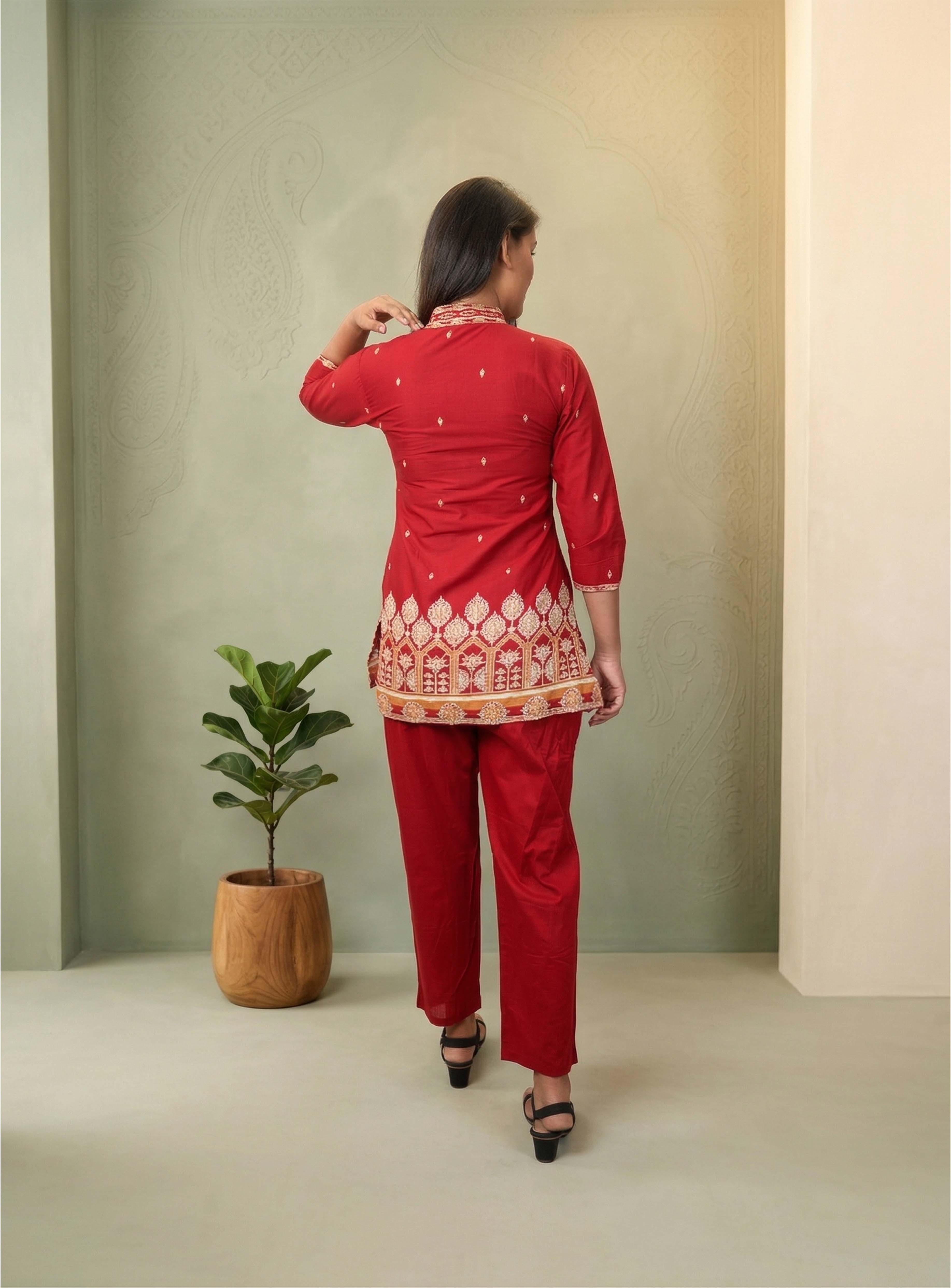 Red Printed Cotton Co-ord Set