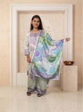 Off white polka dot straight suit set with dupatta