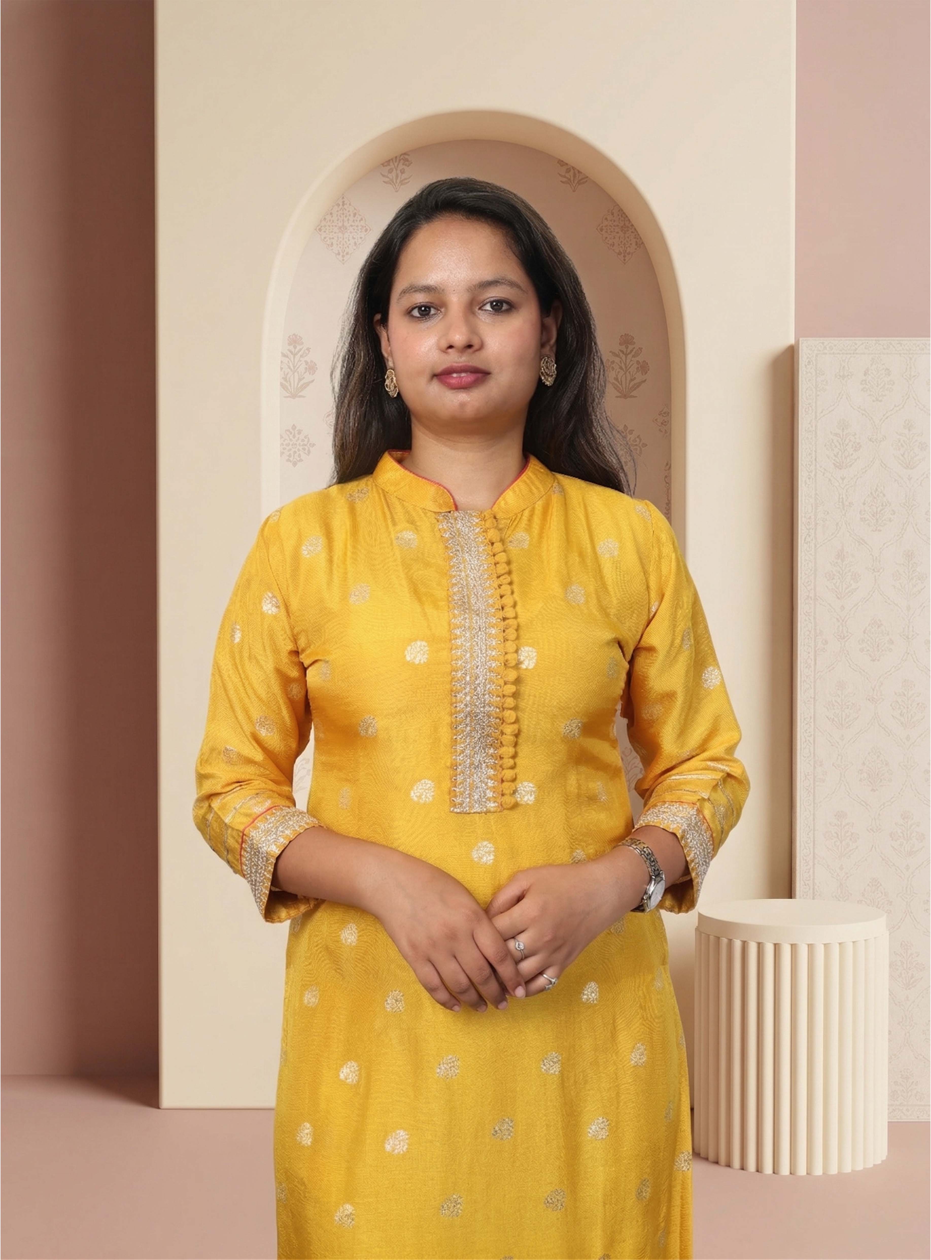 Yellow Dola silk straight suit-set with dupatta
