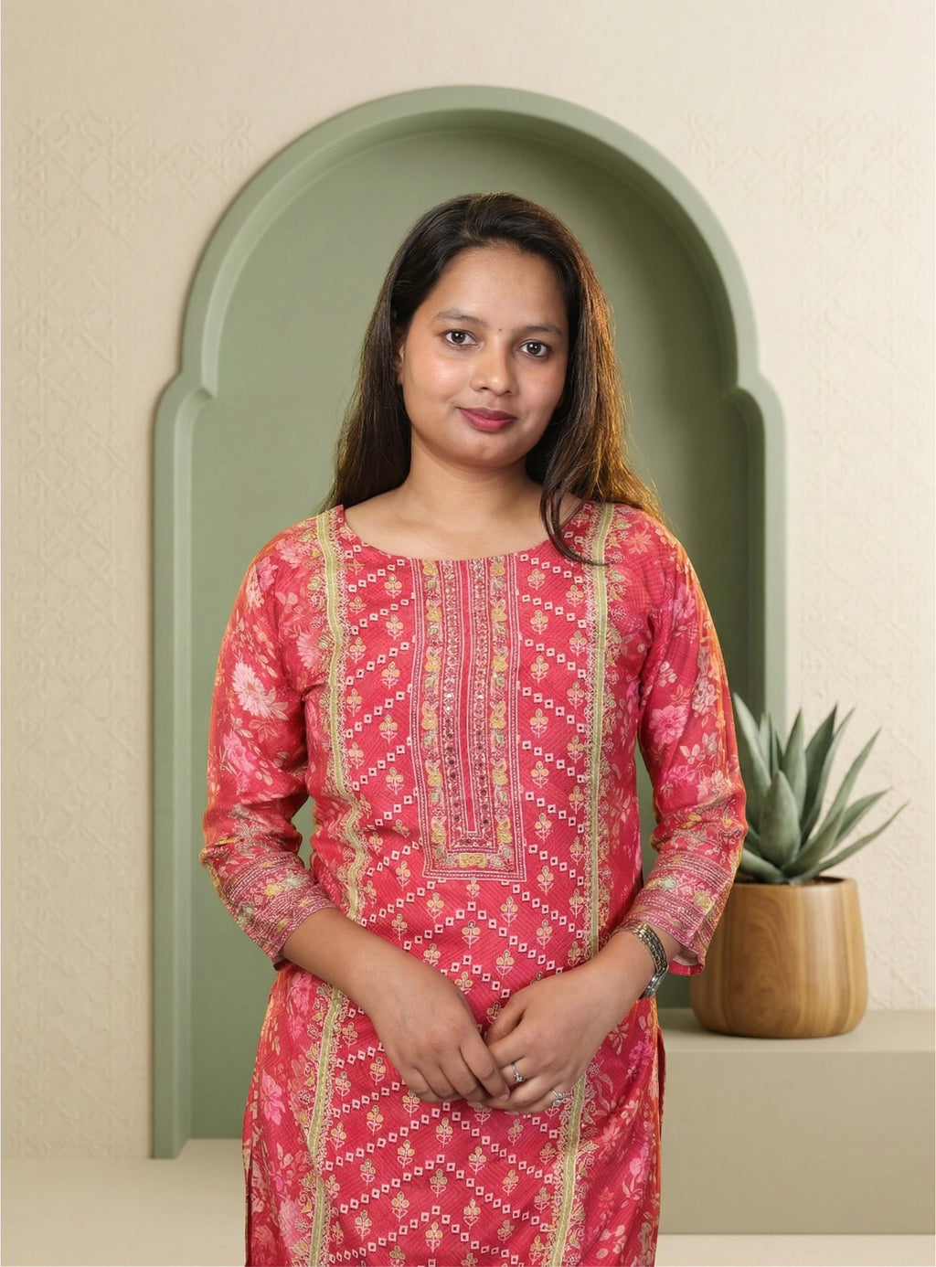 Pink muslin printed straight suit set with dupatta