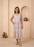 Sky Blue Printed Cotton Fit and Flare One Piece Dress
