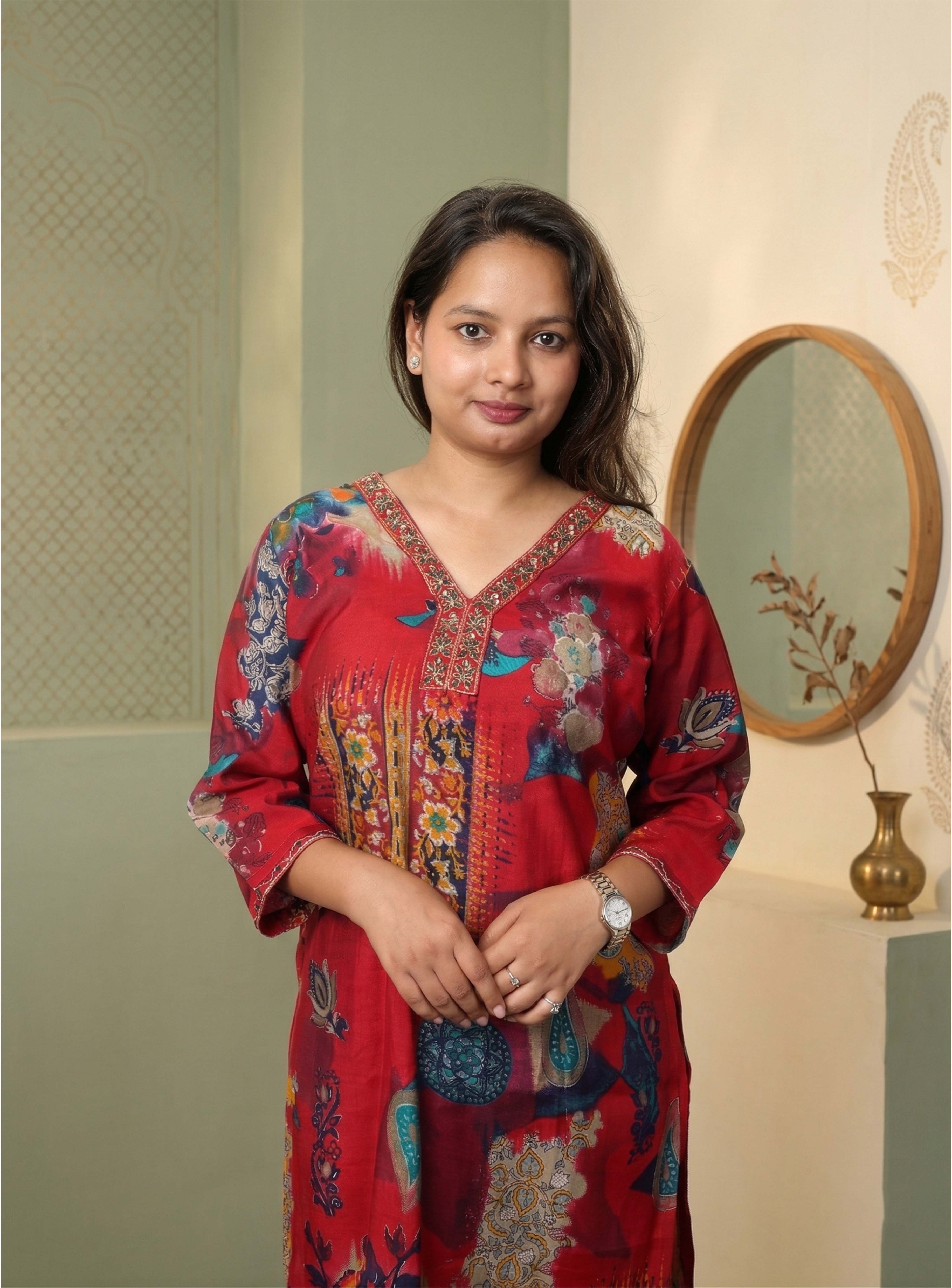 Red Musline Printed Co-ord Set