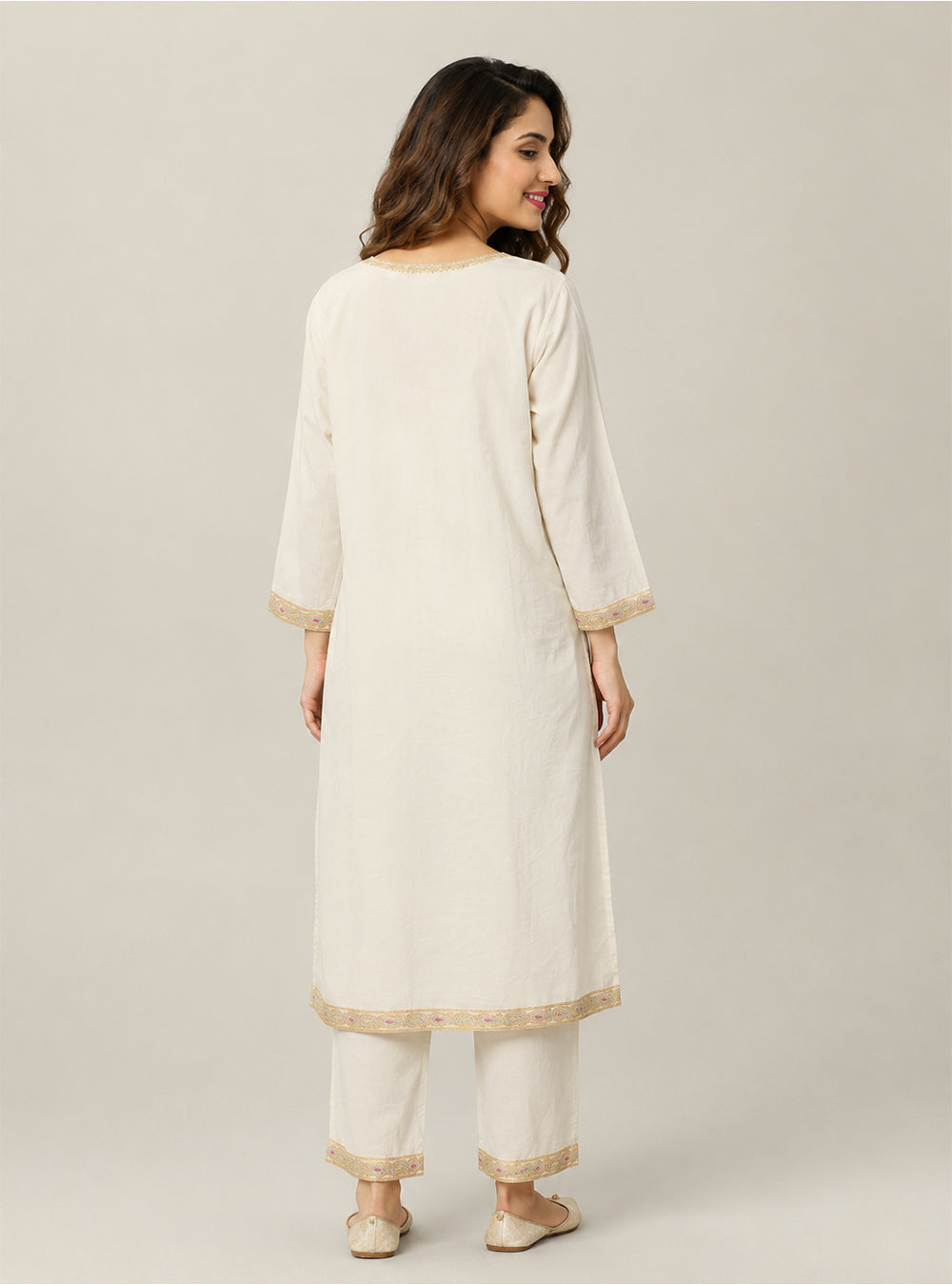 Ivory Heritage White Mul Cotton Embroidered Straight Suit Set with Dupatta