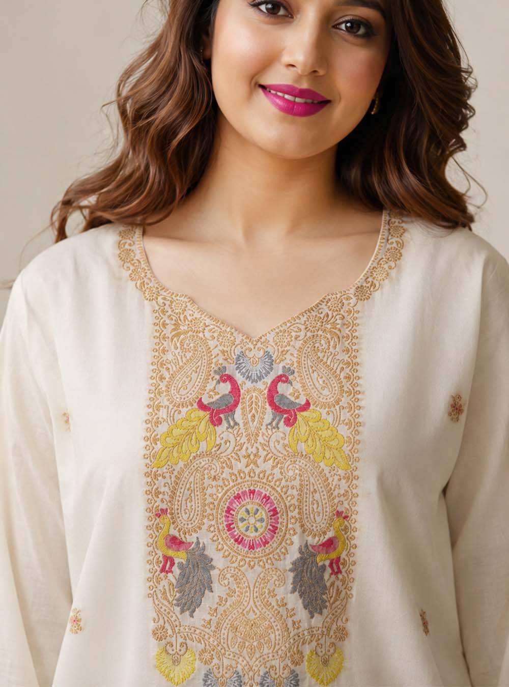 Ivory Heritage White Mul Cotton Embroidered Straight Suit Set with Dupatta