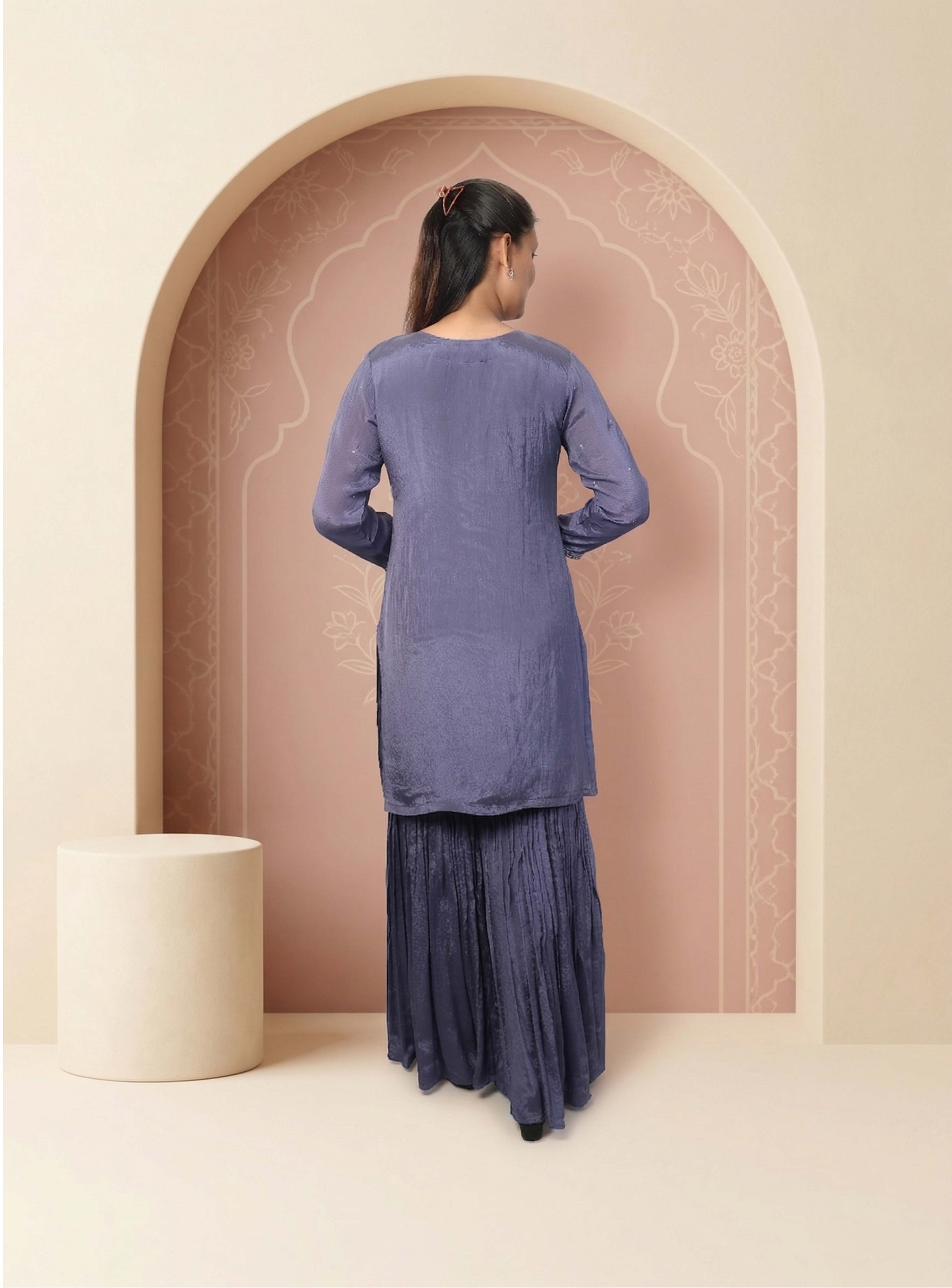 Mauve chinon handwork garara with dupatta
