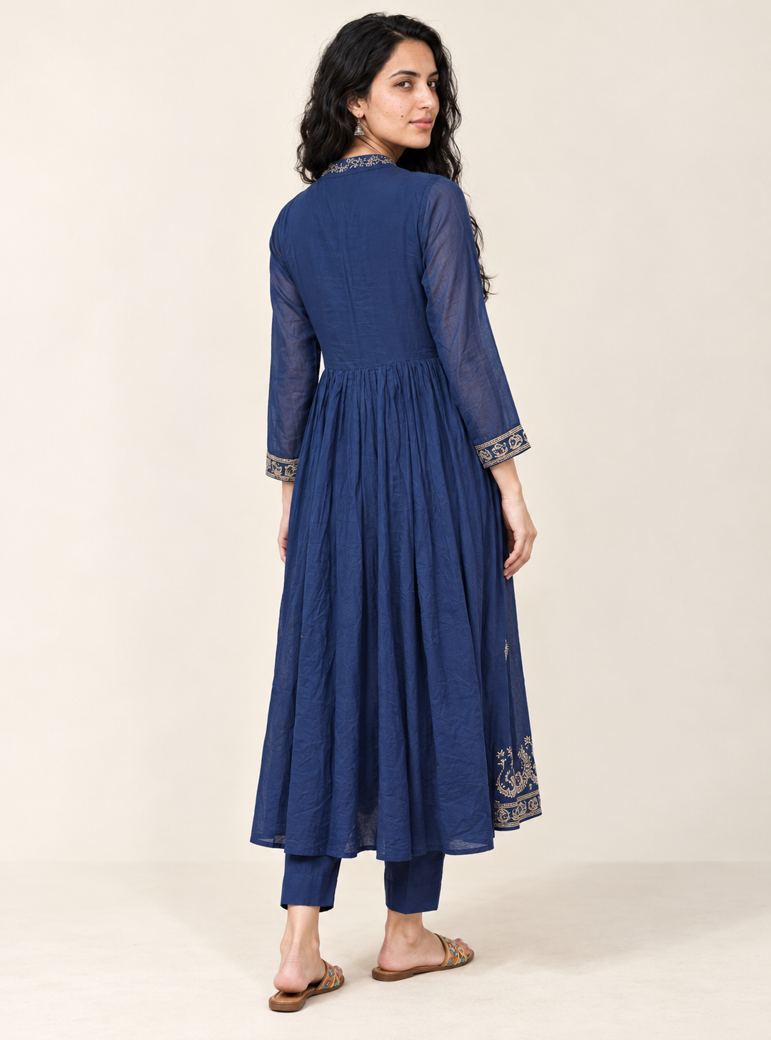 Azure Anarkali Blue Mul Cotton Angrakha Suit Set with Dupatta