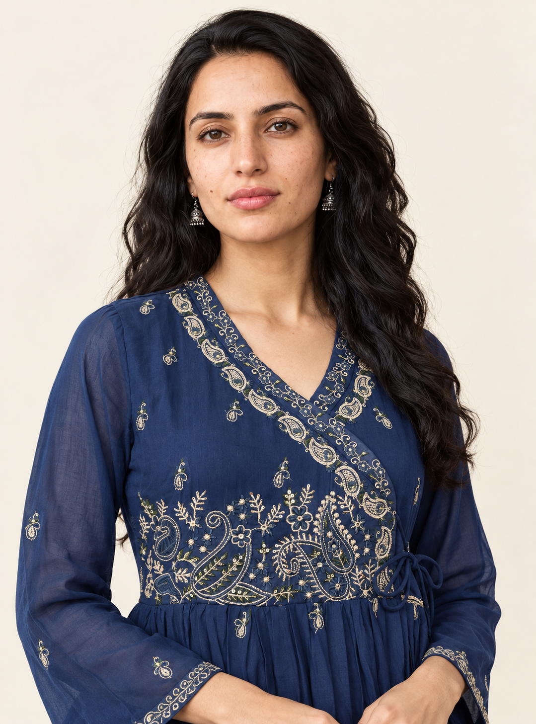 Azure Anarkali Blue Mul Cotton Angrakha Suit Set with Dupatta