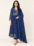 Azure Anarkali Blue Mul Cotton Angrakha Suit Set with Dupatta