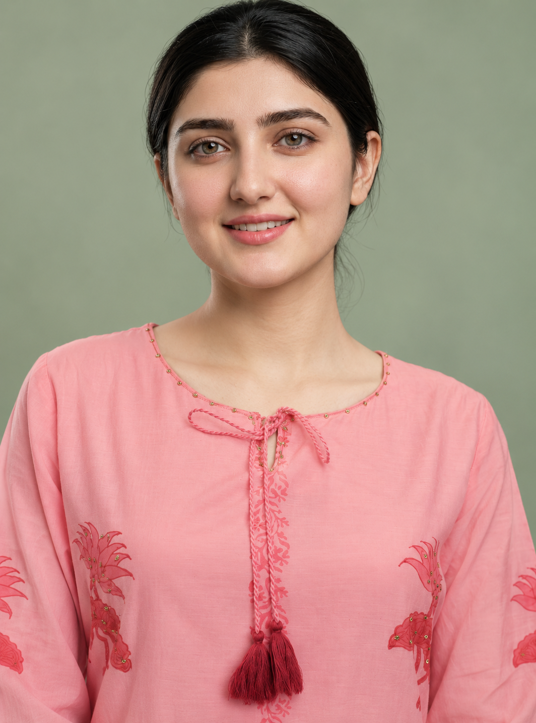 Baby Pink Cotton Printed Straight Kurta Set with Dupatta – Indieshades