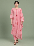 Baby Pink Cotton Printed Straight Kurta Set with Dupatta – Indieshades