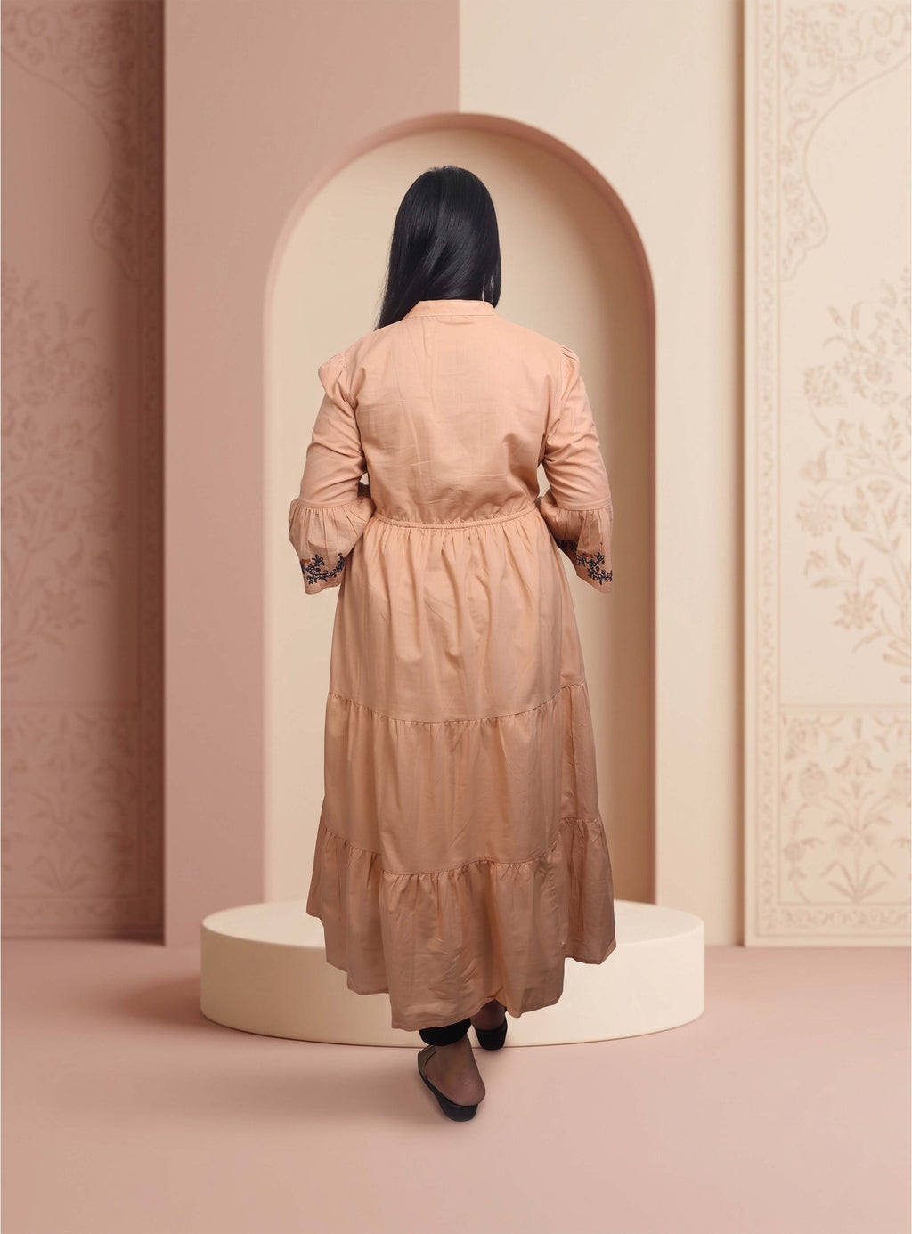 Beige cotton A-line long Dress