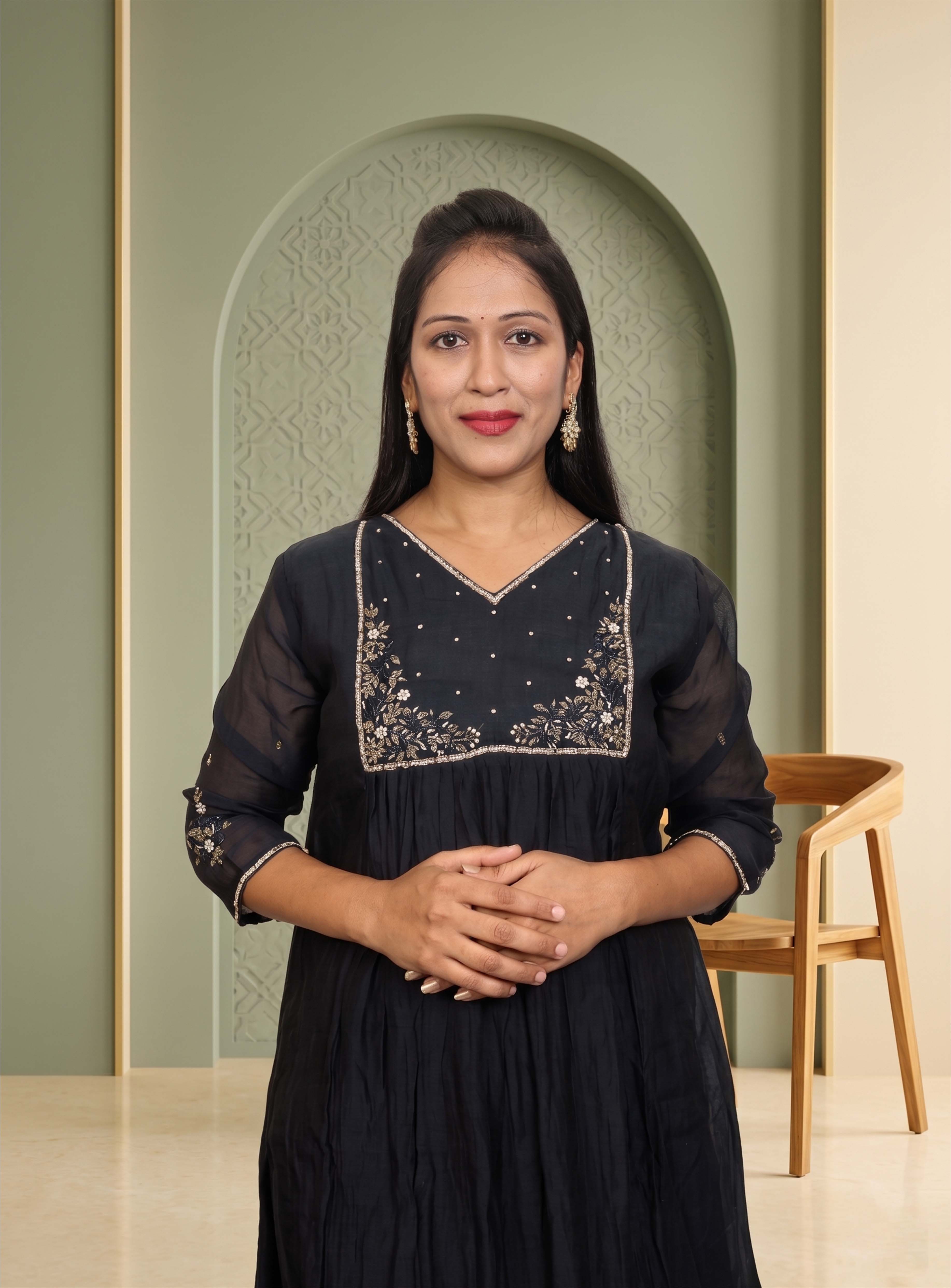 Black mul chanderi Anarkali suit with dupatta
