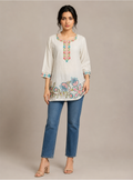 Ivory Blossom White Cotton Embroidered Short Kurti
