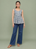 Bluebell Charm Blue Floral Print Cotton Short Kurta – Indieshades