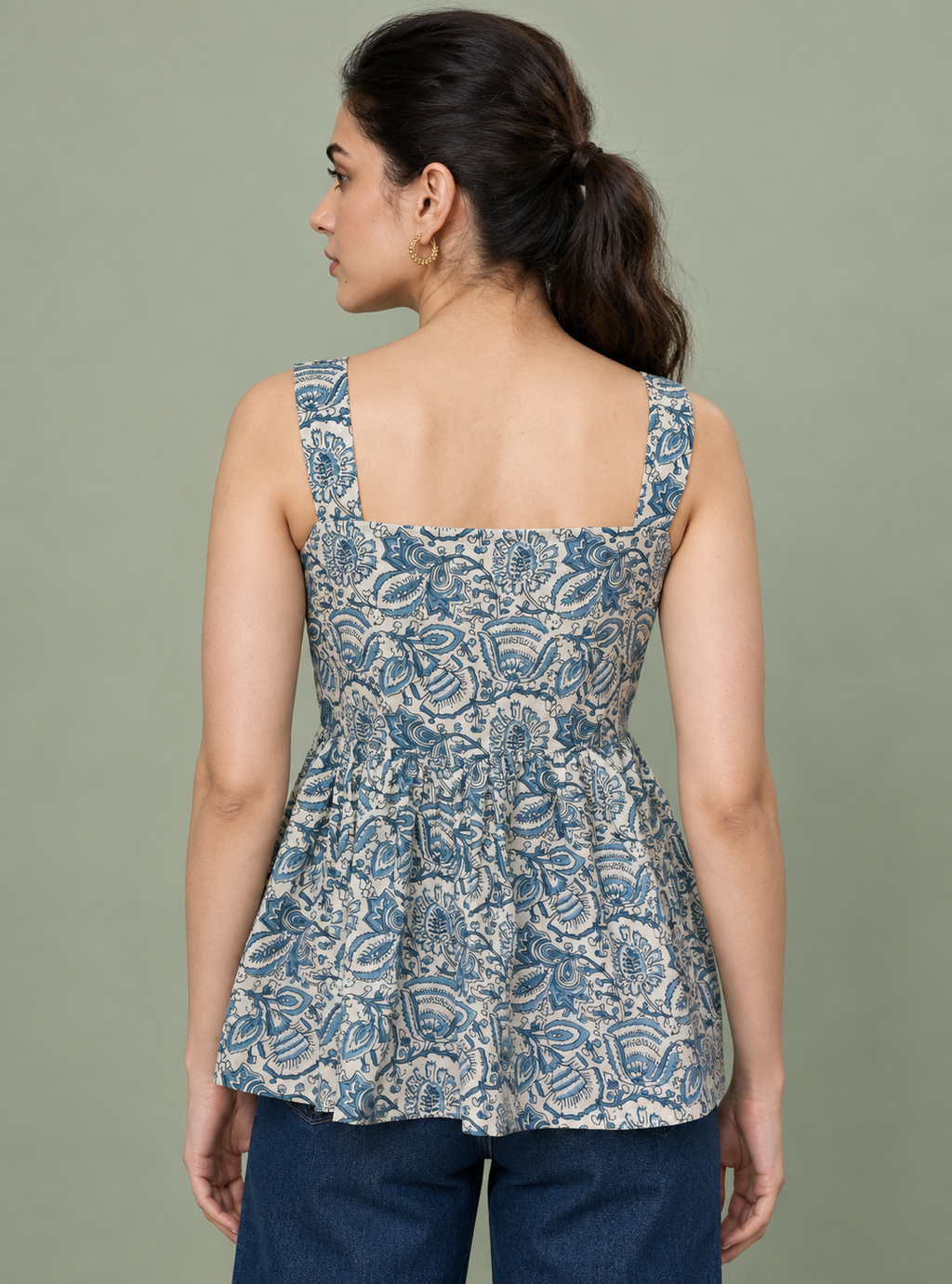 Bluebell Charm Blue Floral Print Cotton Short Kurta – Indieshades