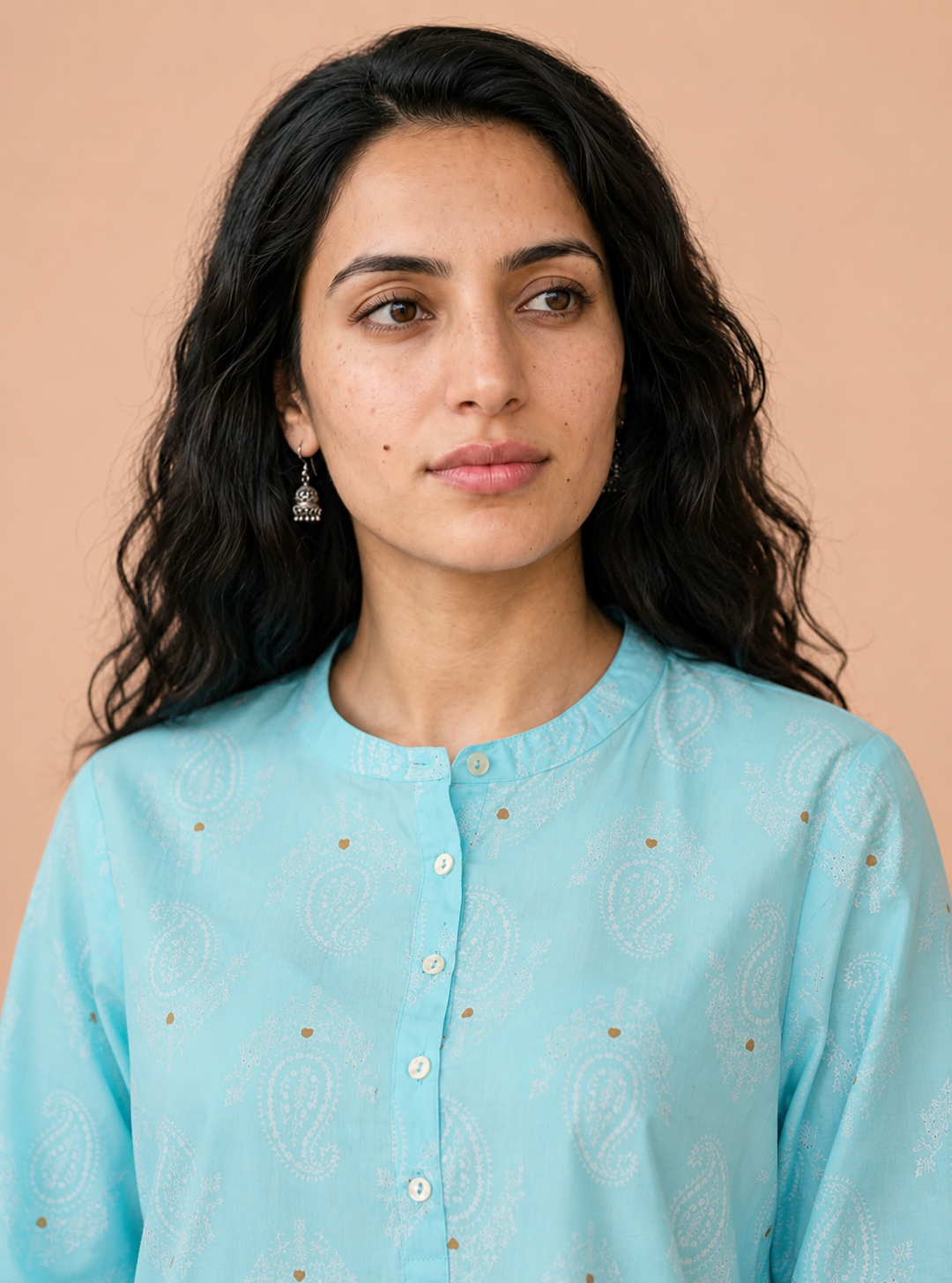 Blue Horizon Powder Blue Printed Cotton Straight Kurta