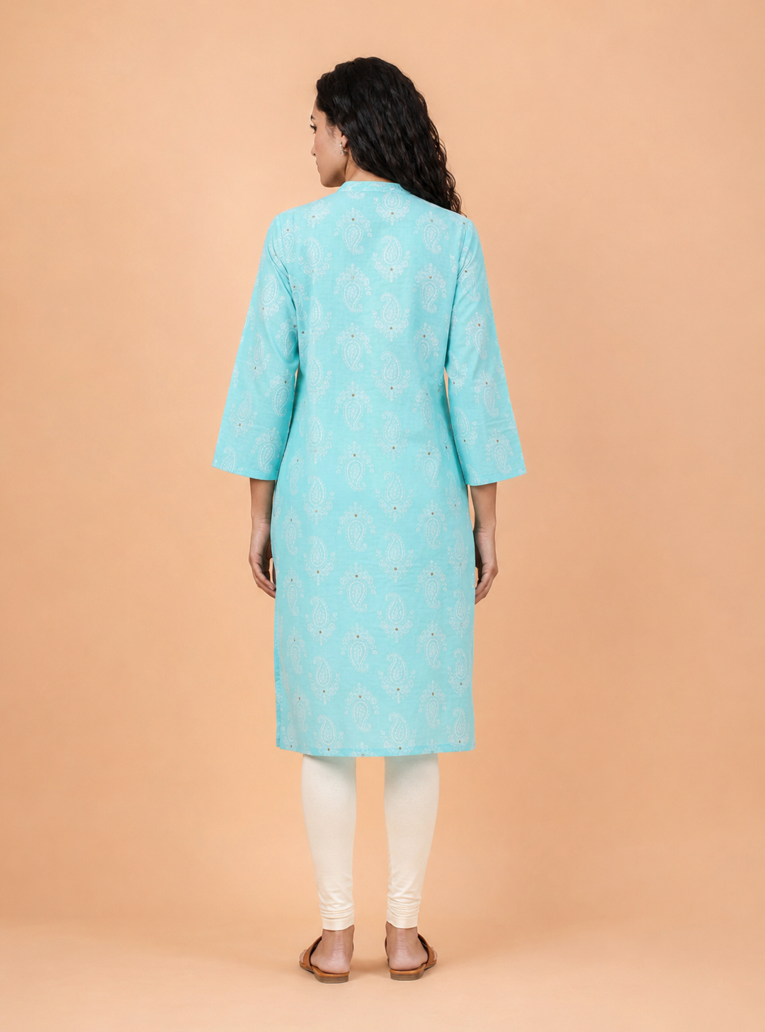 Blue Horizon Powder Blue Printed Cotton Straight Kurta