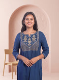 Blue cotton blend zero work straight kurta