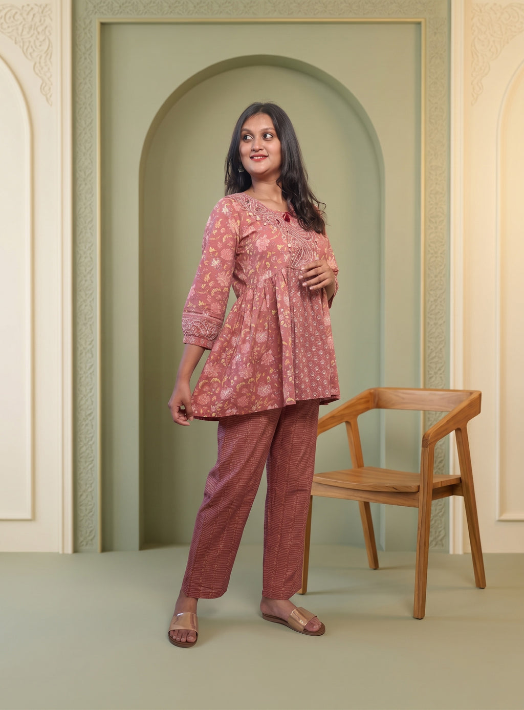 Cherry Pink printed cotton co-ord set
