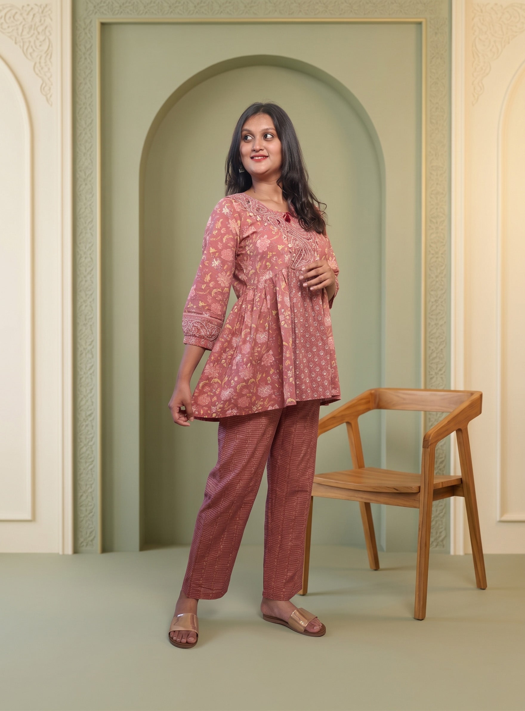 Cherry Pink printed cotton co-ord set