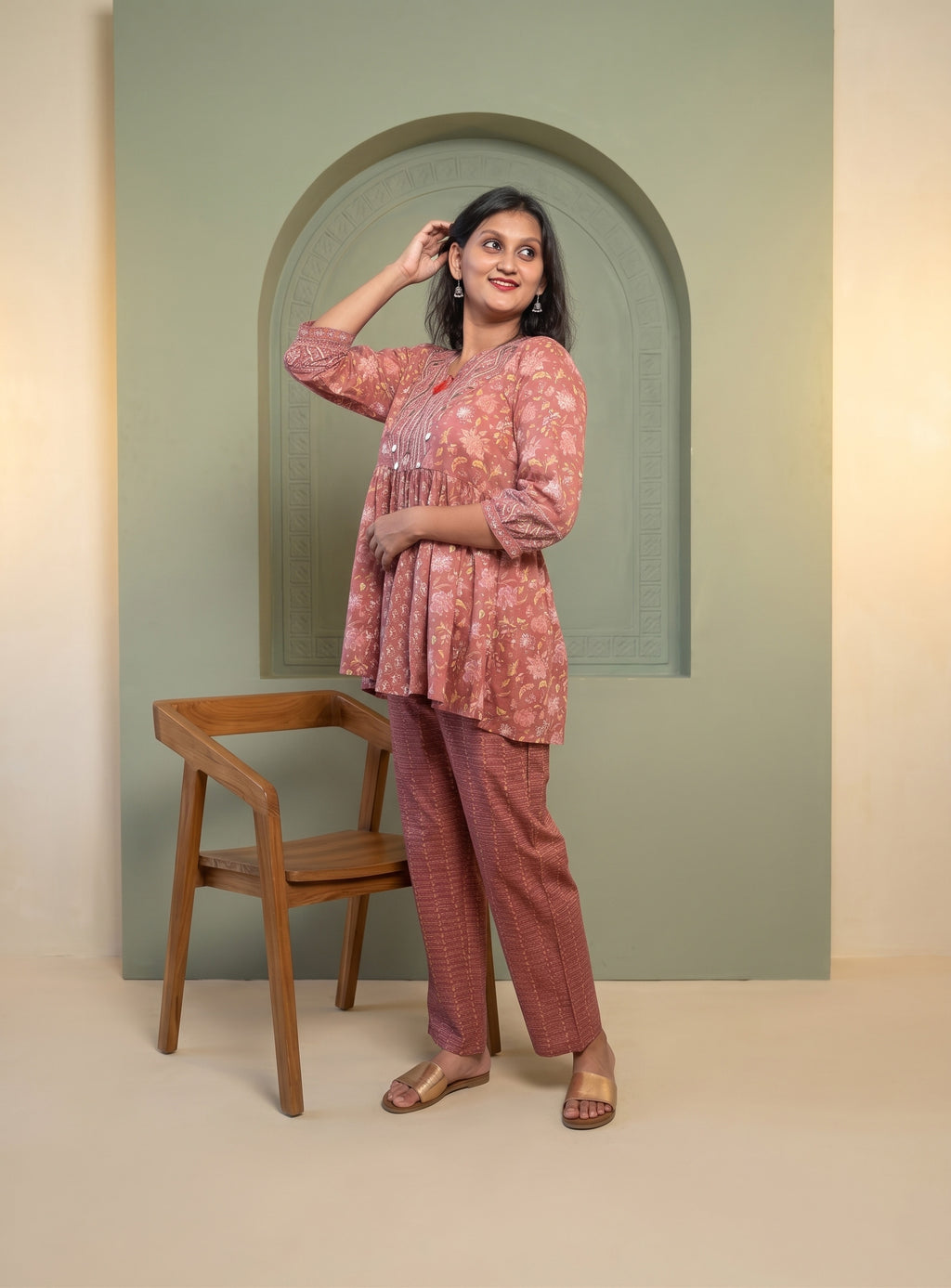 Cherry Pink printed cotton co-ord set