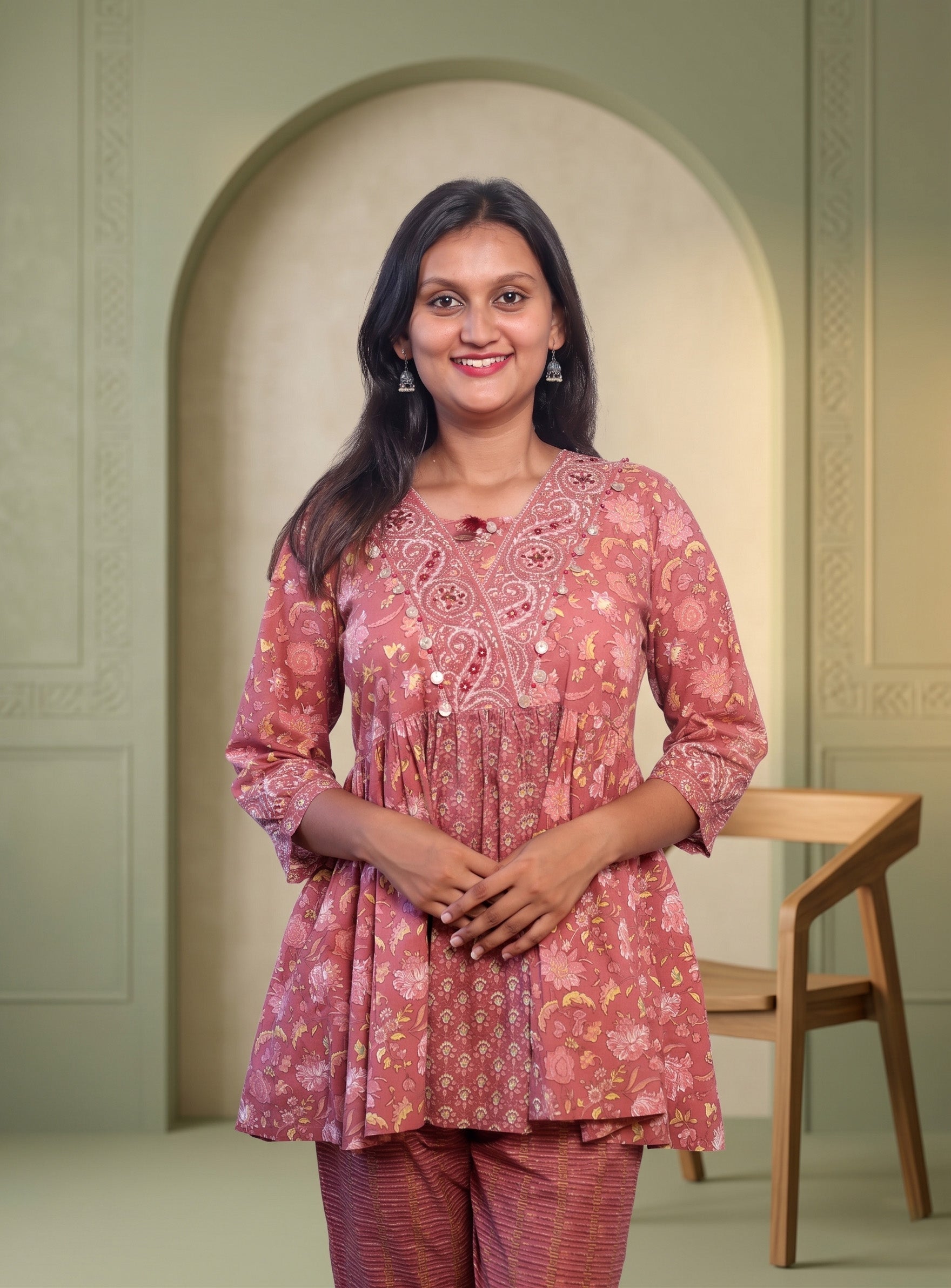 Cherry Pink printed cotton co-ord set
