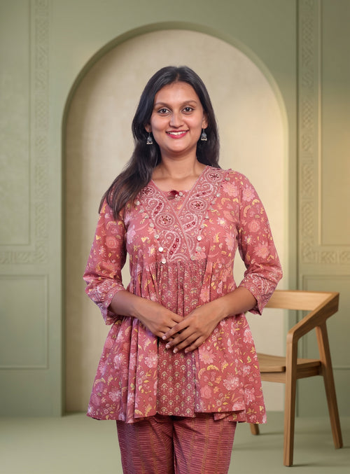 Cherry Pink printed cotton co-ord set