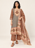Clay Petal Beige & Rust Hand Block Cotton A-Line Suit Set