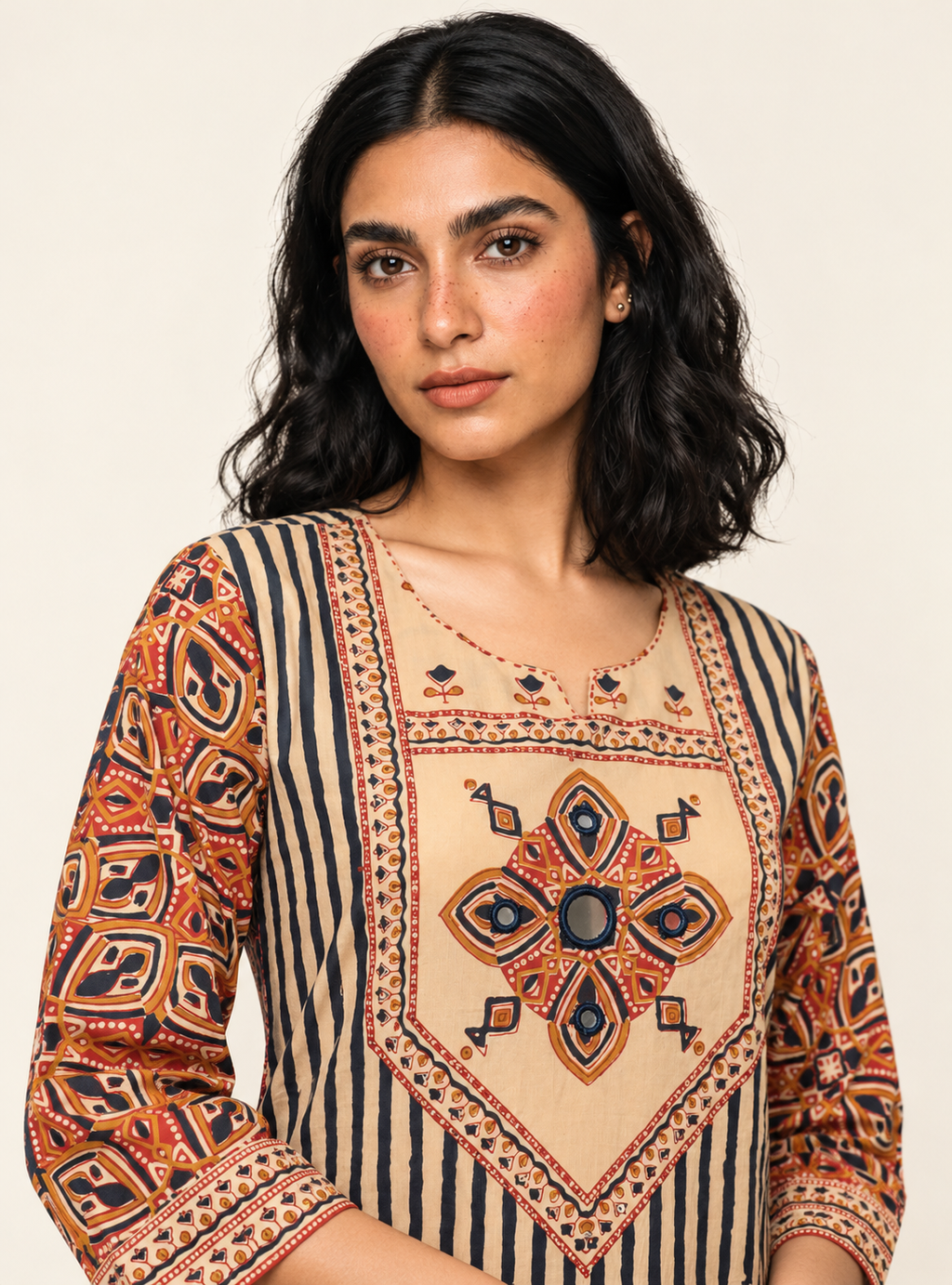 Clay Petal Beige & Rust Hand Block Cotton A-Line Suit Set