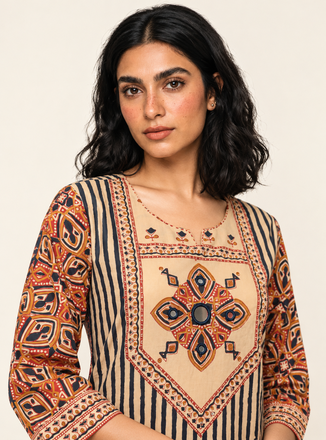 Clay Petal Beige & Rust Hand Block Cotton A-Line Suit Set