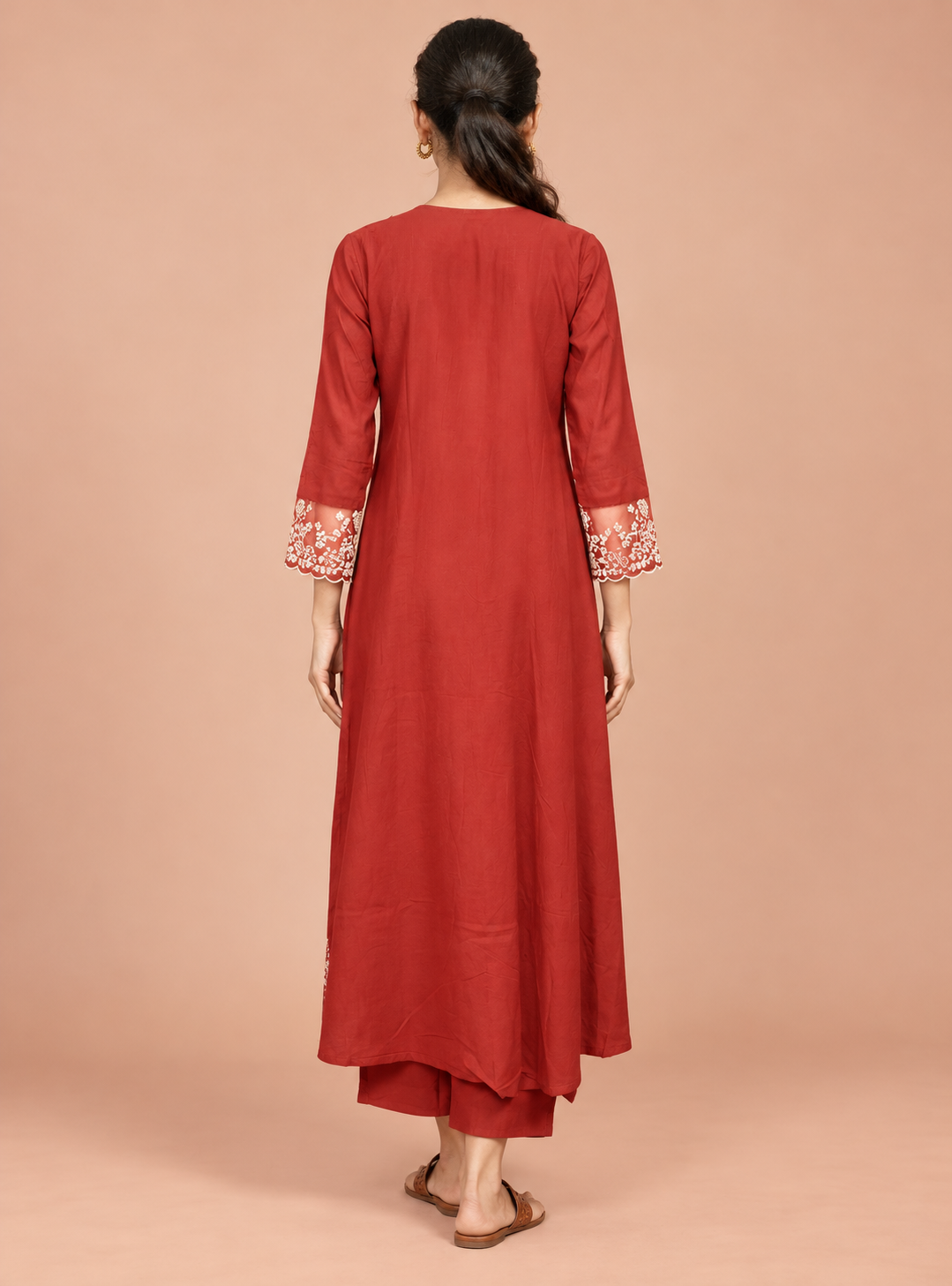 Crimson Lace Red Pure Mul Cotton Anarkali Suit Set with Dupatta