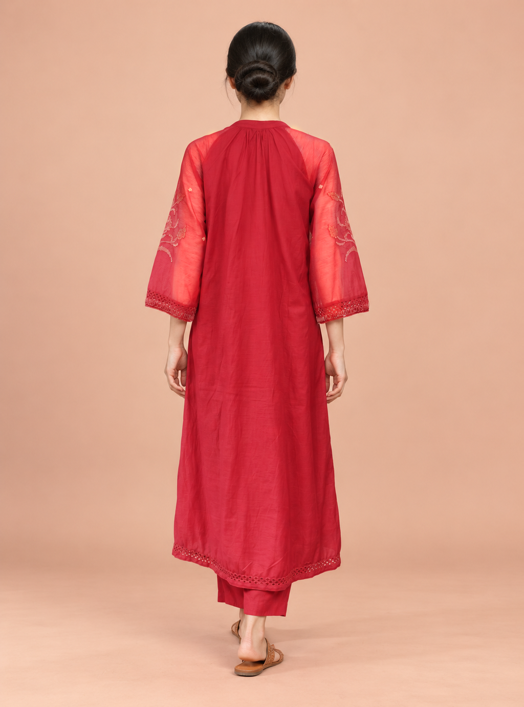 Crimson Rose Red Cotton Silk Kota Doriya Straight Suit Set with Dupatt – Indieshades