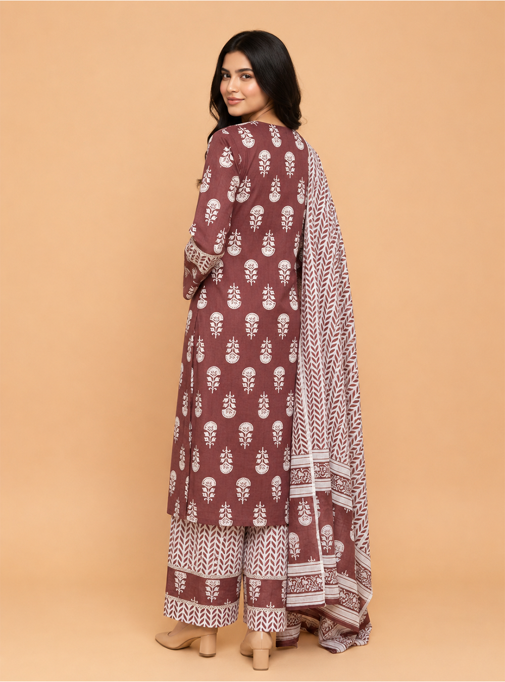 Dusty Blossom Cotton Printed Straight Suit Set with Dupatta