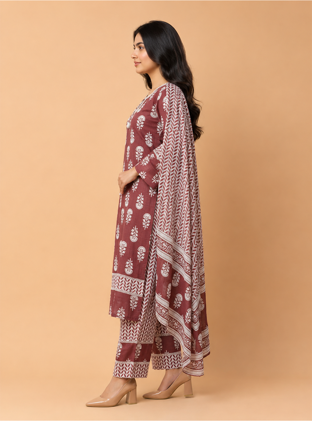 Dusty Blossom Cotton Printed Straight Suit Set with Dupatta