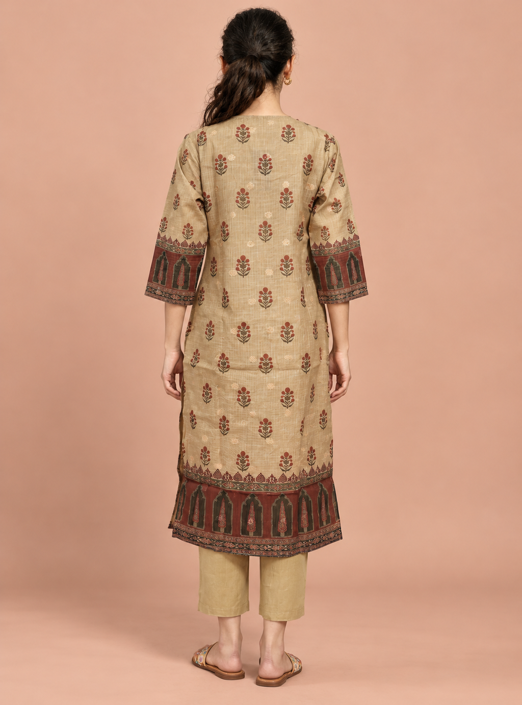 Desert Loom Beige Kota Doriya Chanderi Handworked Suit Set with Dupatta