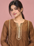 Rust Ember Rust Choga Style Anarkali Suit Set with Gota Lace and Plazo