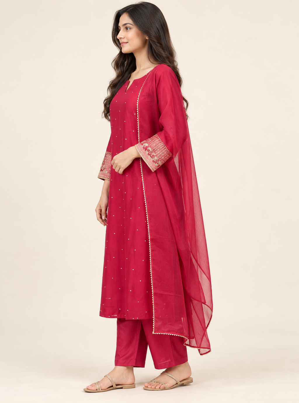 Rose Gilded Pink Raw Silk Handwork Suit Set with Soft Organza Dupatta