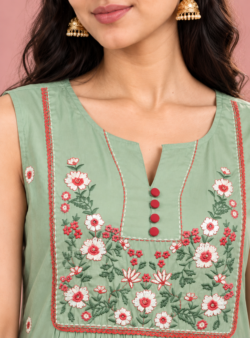 Pistachio Filigree Pista Mul Chanderi Thread Embroidery Suit Set with Dupatta