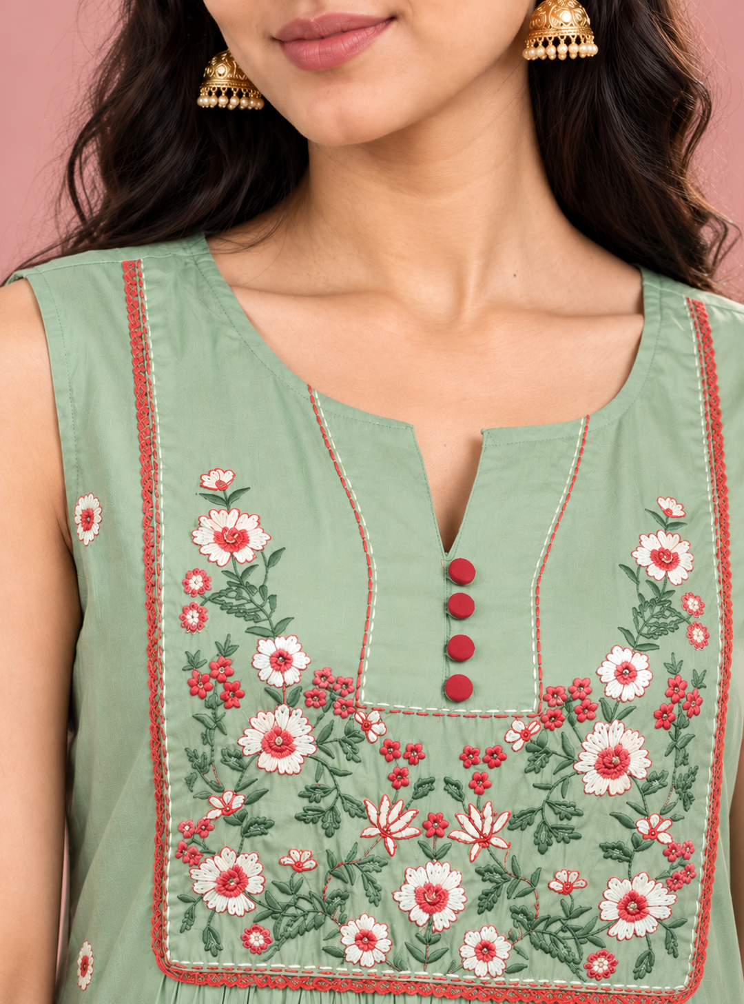 Pistachio Filigree Pista Mul Chanderi Thread Embroidery Suit Set with Dupatta