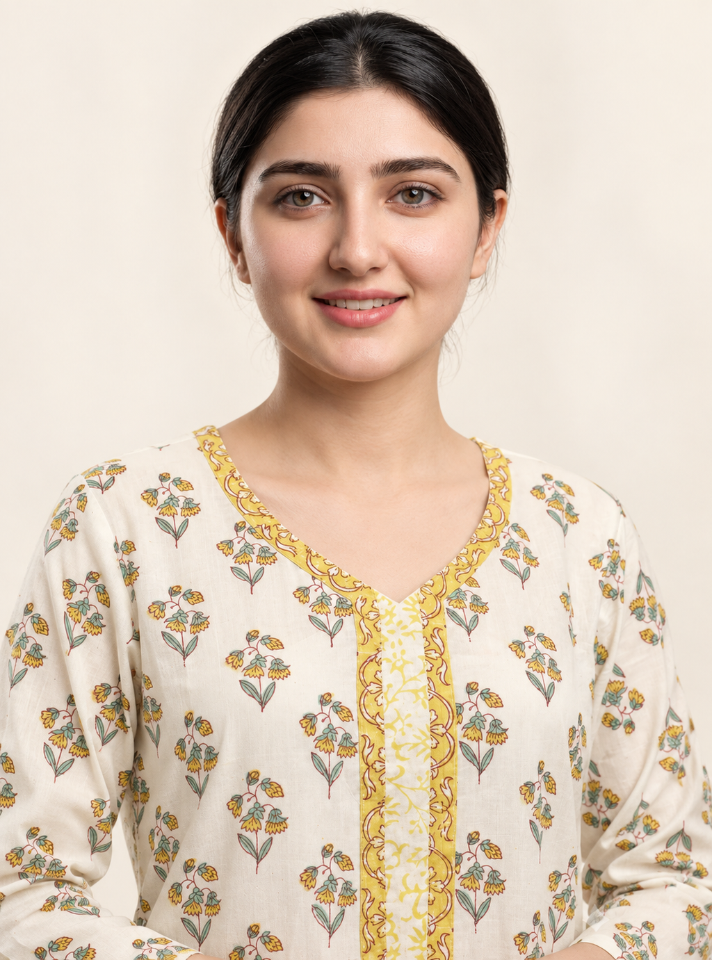 Golden Artisan Yellow Block Print Cotton Straight Suit Set with Dupatta – Indieshades