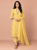 Golden Filigree Yellow Dobby Cotton Embroidered Suit Set with Dupatta