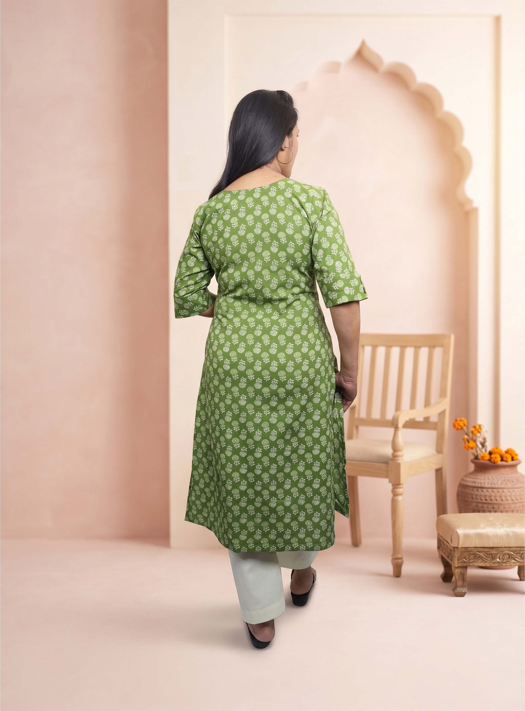 Green cotton angrakha straight co ord set