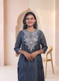 Grey chanderi hand work straight kurta